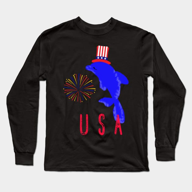 USA whale and firework for 4th of July shirt Long Sleeve T-Shirt by Pattycool